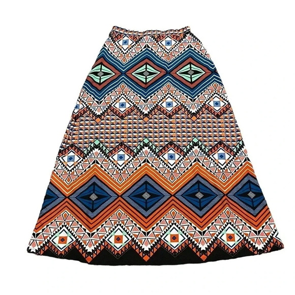 Sunny Leigh Bohemian Abstract Print Long Maxi Skirt Multicolor Womens Medium - Picture 2 of 9